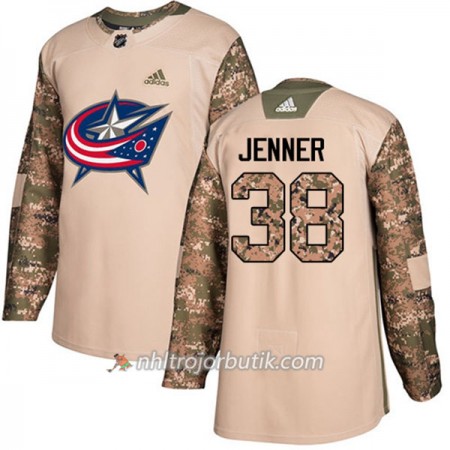 Män Ishockey Blue Jackets Tröja Boone Jenner 38 Adidas 2017-2018 Camo Veterans Day Practice Authentic